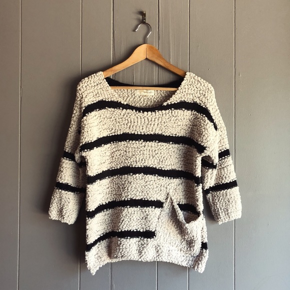 Rewind Sweaters - Ivory with Black Stripes Plush Knit Sweater